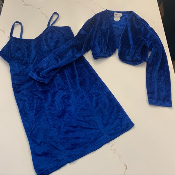 Avon Fashions Sleeveless Blue Velvet Dress w/ Matching Bolero Jacket Size 6 - Picture 3 of 15
